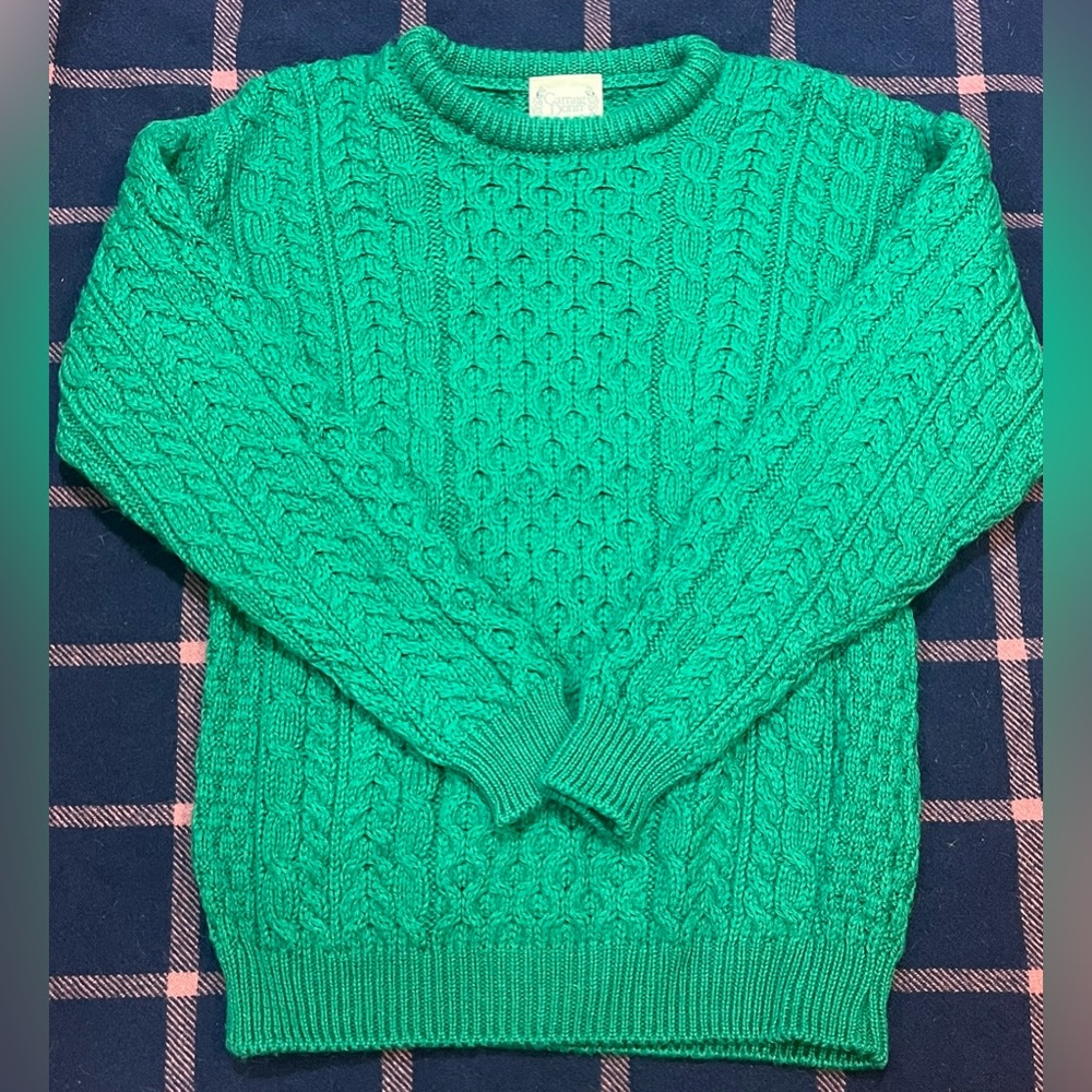 Vintage Irish Carraig Donn Emerald Green Wool Oversized Fisherman Sweater